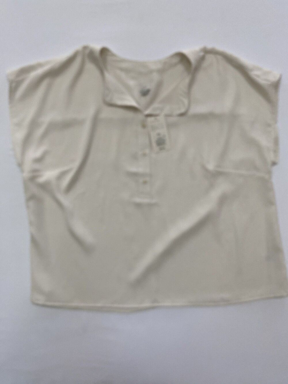 A New Day Cream Henley Blouse Women XXL Short Sleeve Cap Sleeve Quiet Luxury